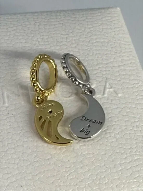 Authentic Pandora Two-tone Splittable Sun & Moon Dangle Charm - Picture 4 of 5